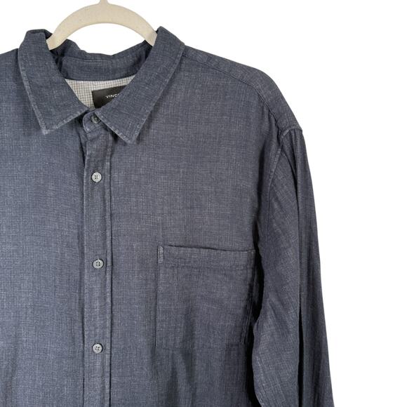 Vince Double Face Long Sleeve Shirt Classic Fit Blue Cotton Gauze Mens Size XXL - Picture 3 of 7